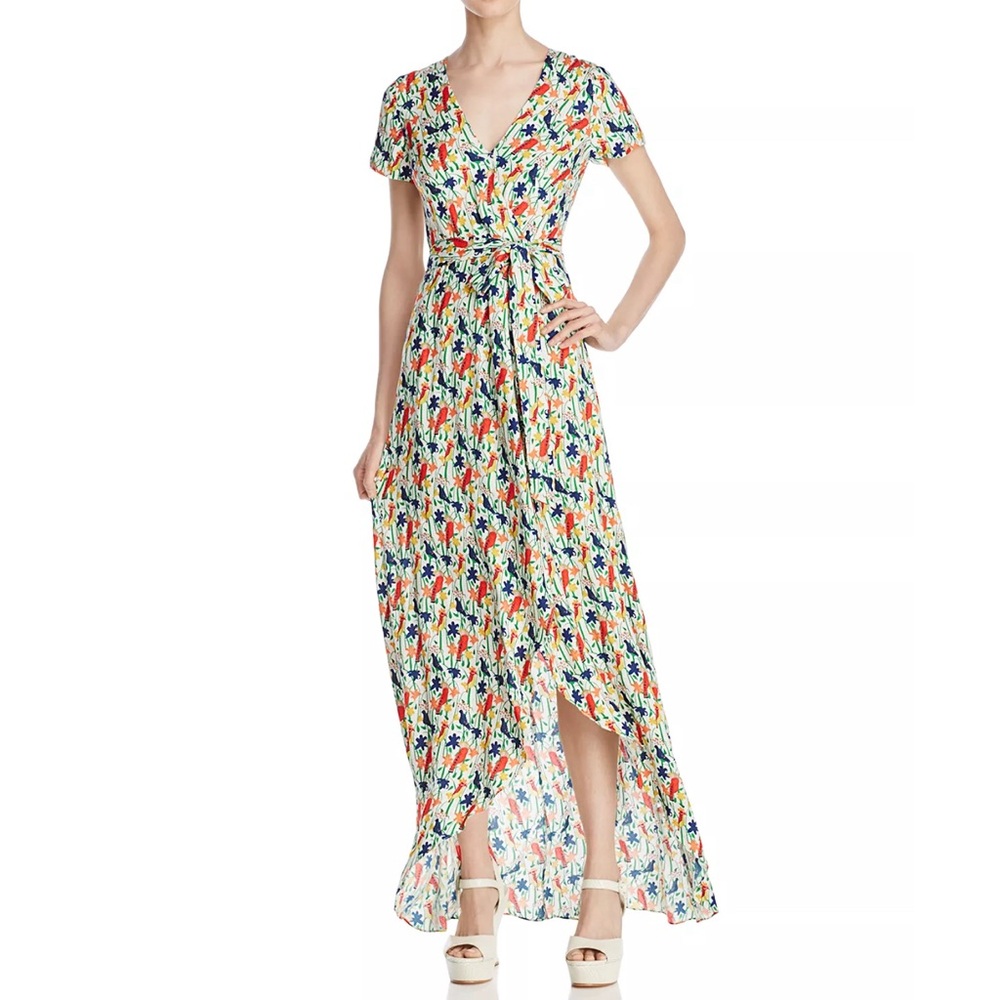 Alice + Olivia Adrianna Bird Party Mock Wrap Maxi Dress